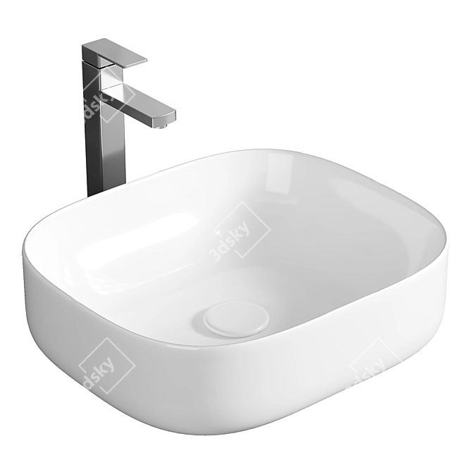 Modern White Curved Square Basin 3D model image 1