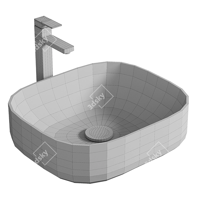 Modern White Curved Square Basin 3D model image 2