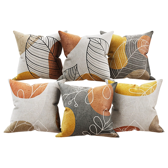 Scandinavian Botanical Grey Pillow 3D model image 1