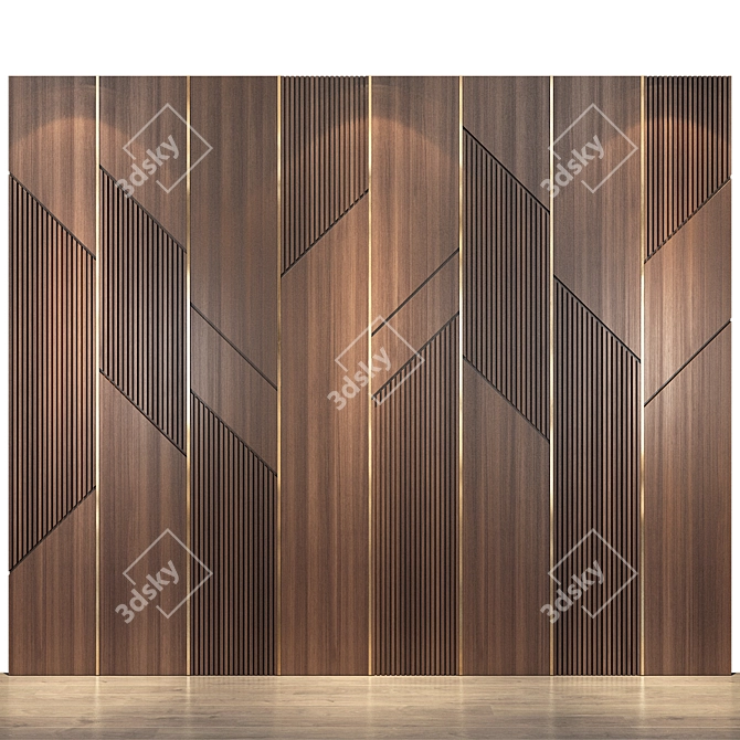 Elegant Wood and Gold Wall Panels 3D model image 1