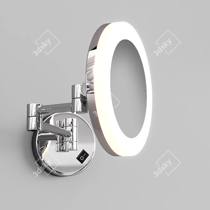 GURUN LED Makeup Mirror: Wall Mount, Extendable Arm, Chrome Finish 3D model image 2