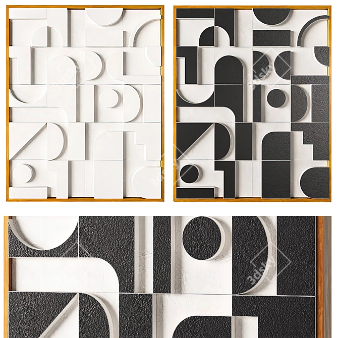 Wooden Frame Relief Wall Art Set - 62x3x50 cm 3D model image 1