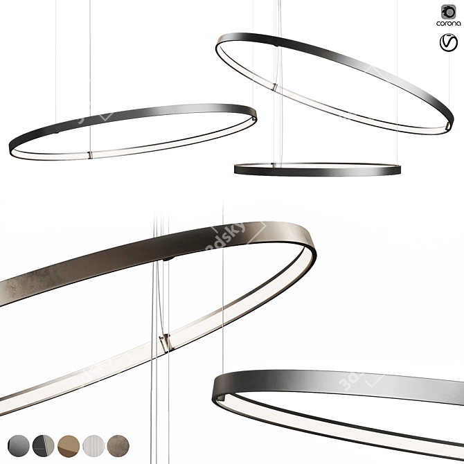 Sleek Circles Pendant Light 3D model image 7