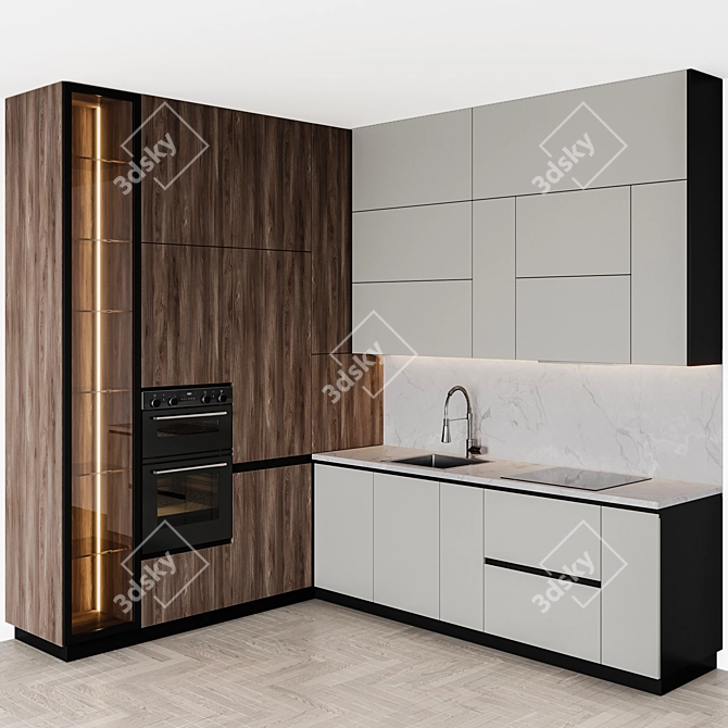 Sleek & Adjustable Modern Kitchen 3D model image 1