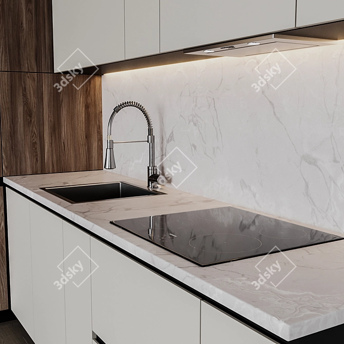 Sleek & Adjustable Modern Kitchen 3D model image 2