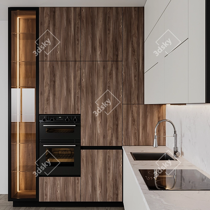 Sleek & Adjustable Modern Kitchen 3D model image 3