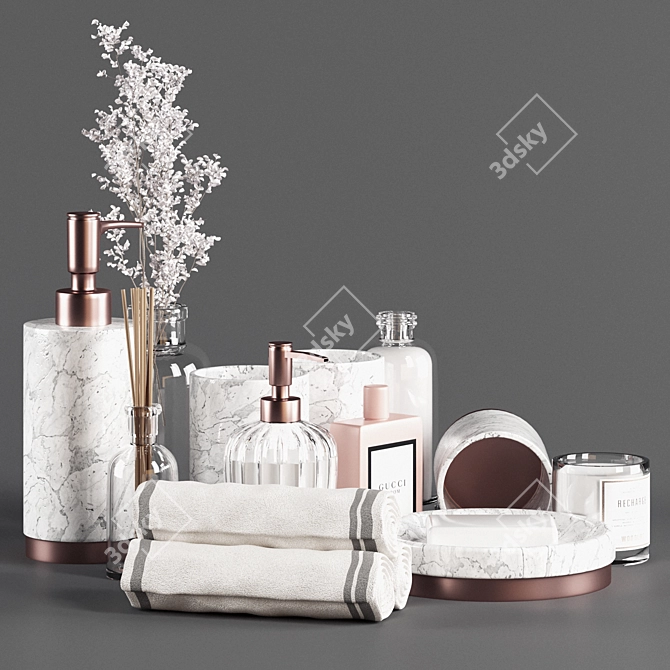 Marble & Chrome Bathroom Set 3D model image 2