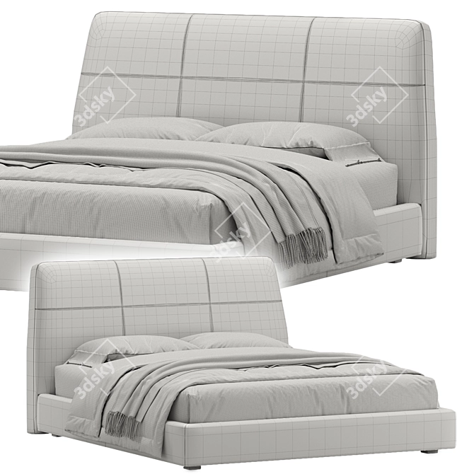 Shelby Geometric Upholstered Bed 3D model image 2