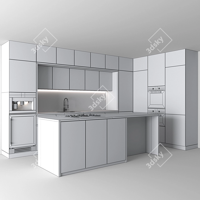 Modern Corner Kitchen Set - Including Miele Coffee Machine, Microwave, Oven & More 3D model image 5