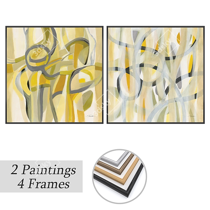 Artful Frames: Set of 2 Paintings with 4 Frame Options 3D model image 1