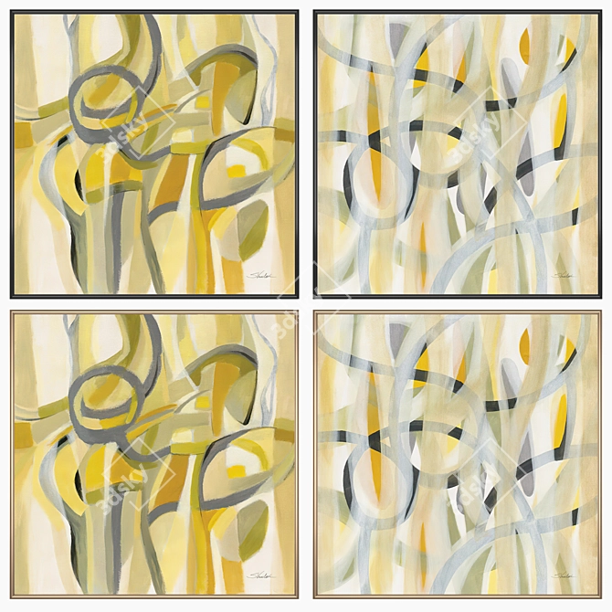 Artful Frames: Set of 2 Paintings with 4 Frame Options 3D model image 2