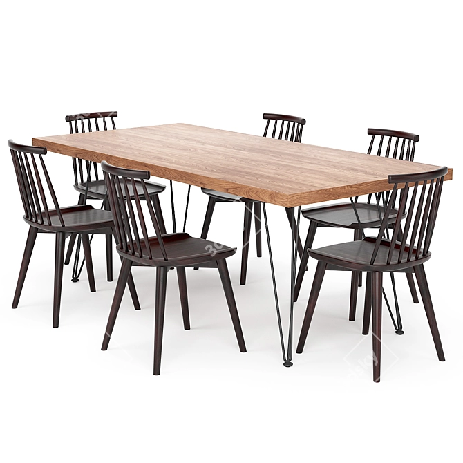 Modern Acacia Wood Dining Set 3D model image 4