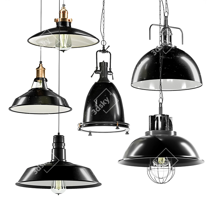 Industrial Metal Pendant Light Set 3D model image 8