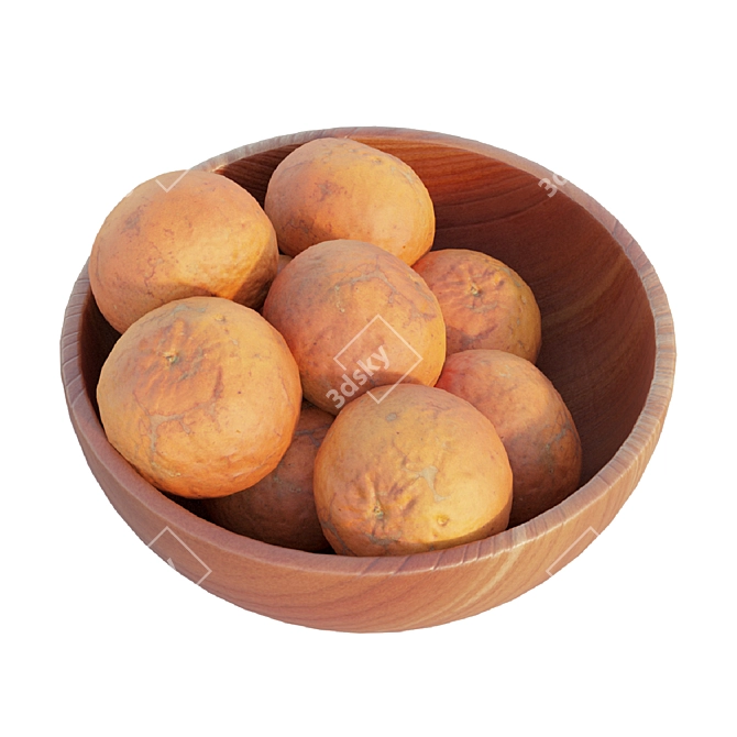 Wooden Bowl Set with Oranges 3D model image 1