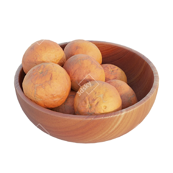 Wooden Bowl Set with Oranges 3D model image 2