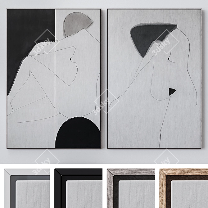 Set of Large Wall Paintings: 4 Frames - 3DS Max & V-Ray 3D model image 1