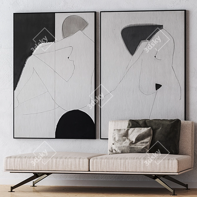 Set of Large Wall Paintings: 4 Frames - 3DS Max & V-Ray 3D model image 5