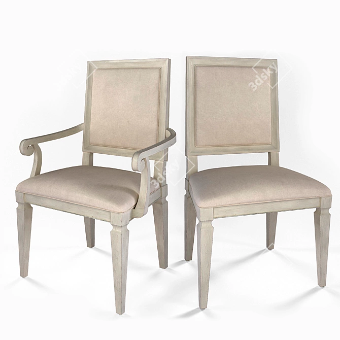 Elegant French Dining Chair 3D model image 1