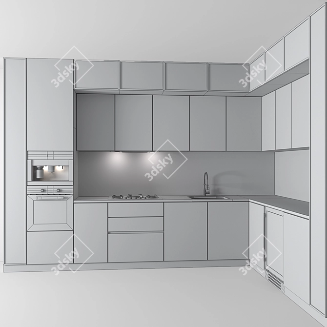 Modern Corner Kitchen Set 3D model image 4
