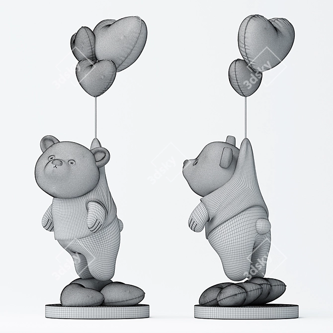 Lovely Teddy Bear and Balloons 3D model image 2