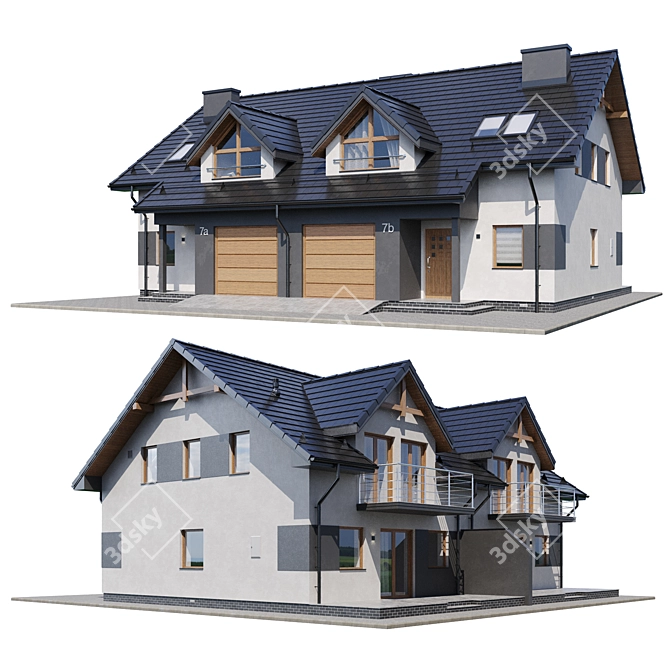 Spacious Twin Home Design 3D model image 1