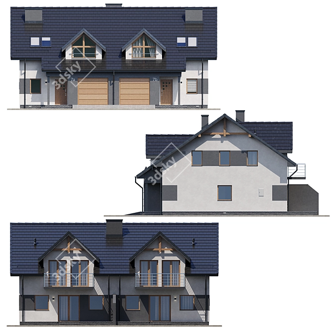 Spacious Twin Home Design 3D model image 3