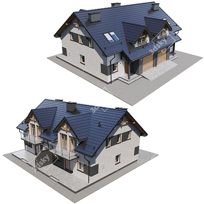 Spacious Twin Home Design 3D model image 4