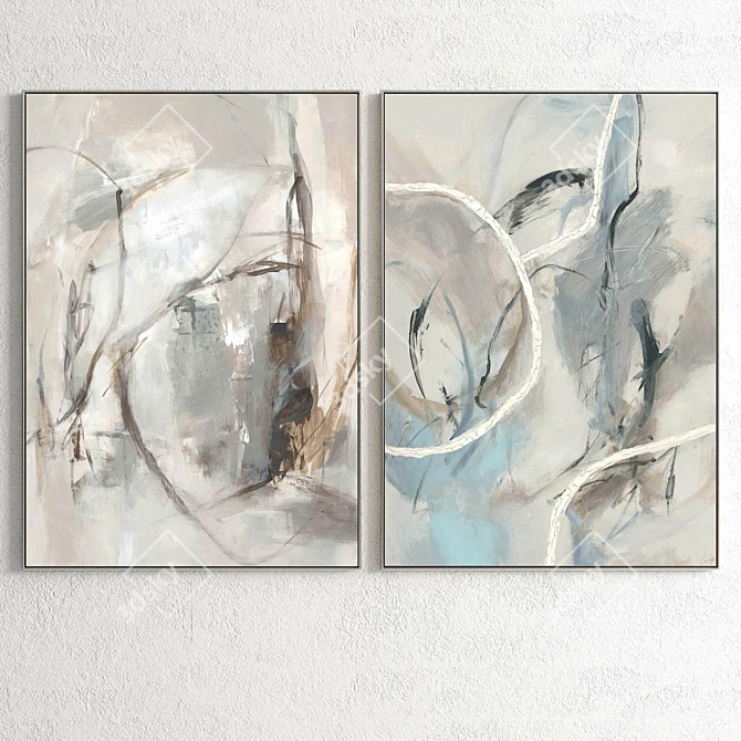 Elegant Dual-frame Plaster Art 3D model image 2