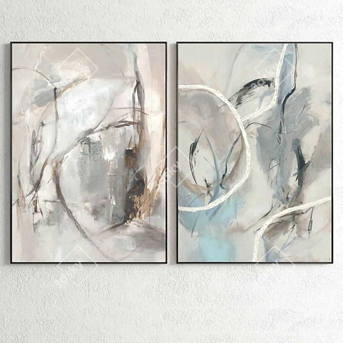 Elegant Dual-frame Plaster Art 3D model image 3