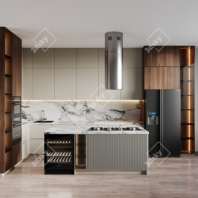 Modern Kitchen Set with Full Range of Appliances 3D model image 1