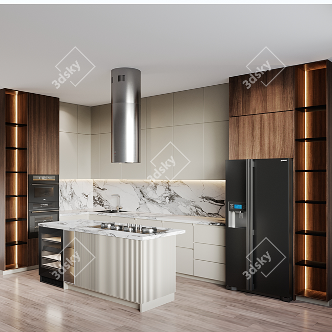 Modern Kitchen Set with Full Range of Appliances 3D model image 2