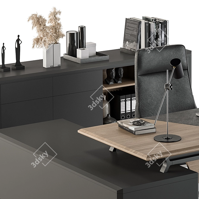 Wooden Black Manager Desk - Office 267 3D model image 4