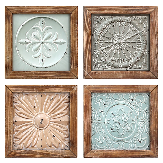 Boho Tiles Wall Decor Set - S16077 3D model image 1