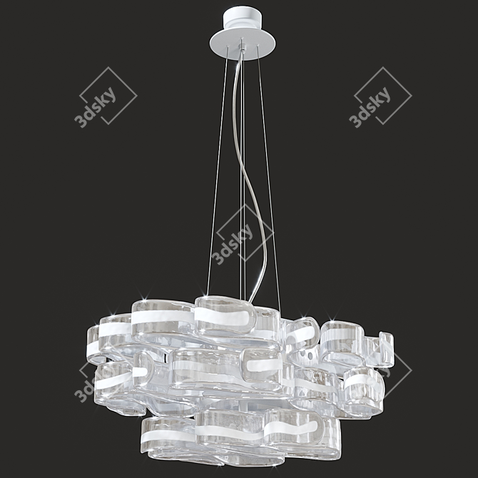 Elegant Murano Glass Metal Chandelier 3D model image 1