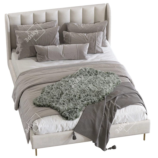 Cream Lizbeth Fabric Bed 231: Stylish and Comfortable 3D model image 2