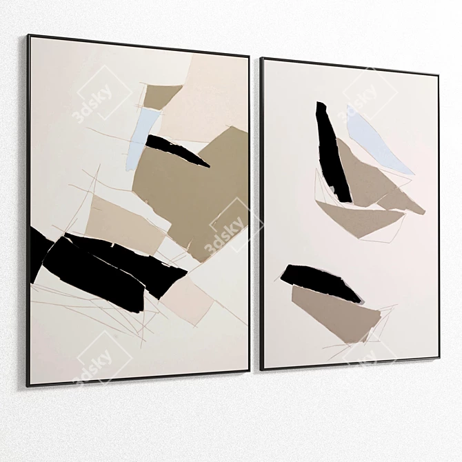 Plaster Dual Photo Frame: Modern Interior Decor 3D model image 4