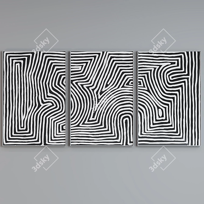 Modern Abstract Line Maze Frame Set 3D model image 3