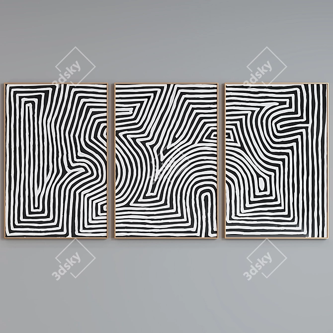 Modern Abstract Line Maze Frame Set 3D model image 5