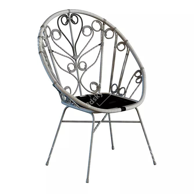 Bahia Rattan & Black Metal Armchair 3D model image 2