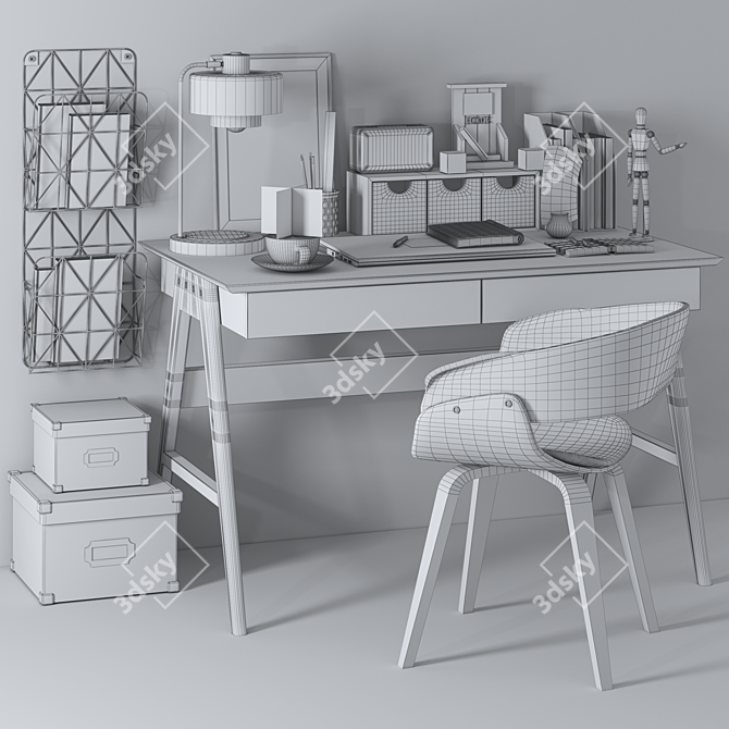 Modern Office Set - Desk, Chair, Lamp, Clock & Laptop 3D model image 7