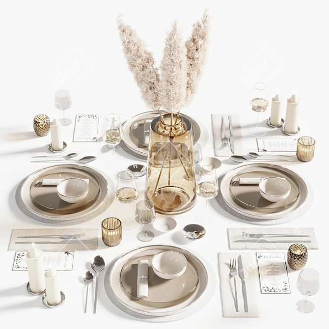 Elegant 8-Piece Tableware Set 3D model image 1