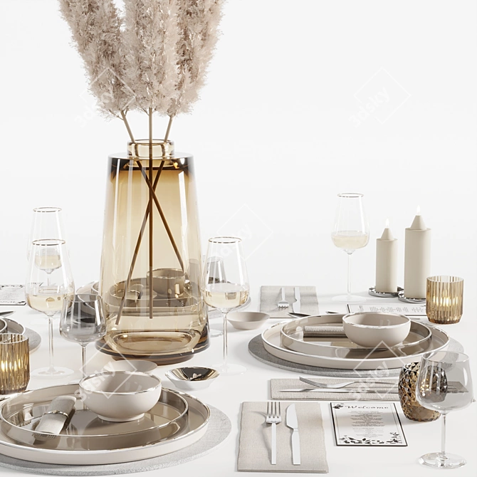 Elegant 8-Piece Tableware Set 3D model image 4