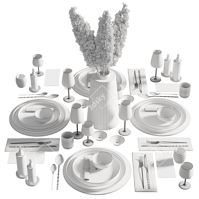 Elegant 8-Piece Tableware Set 3D model image 6
