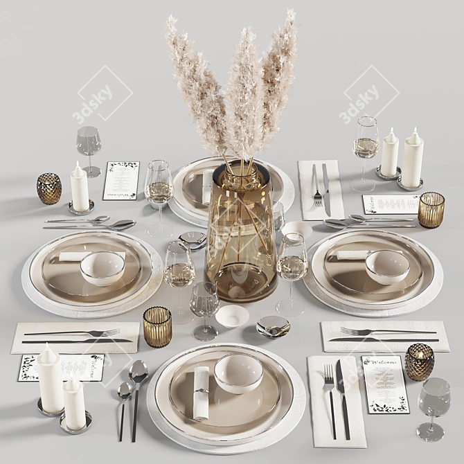 Elegant 8-Piece Tableware Set 3D model image 7