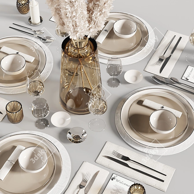 Elegant 8-Piece Tableware Set 3D model image 9