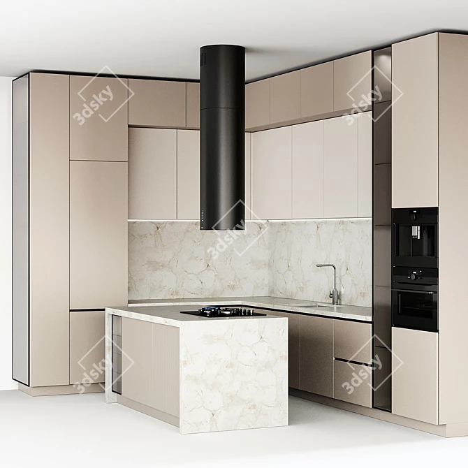 Modern Kitchen Set: Oven, Coffee Machine, Cooktop, Hood & Sink 3D model image 3