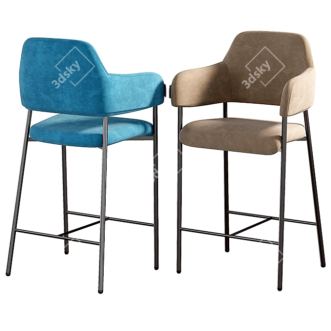 Elegant Beige Velvet Semi-Bar Chair 3D model image 2