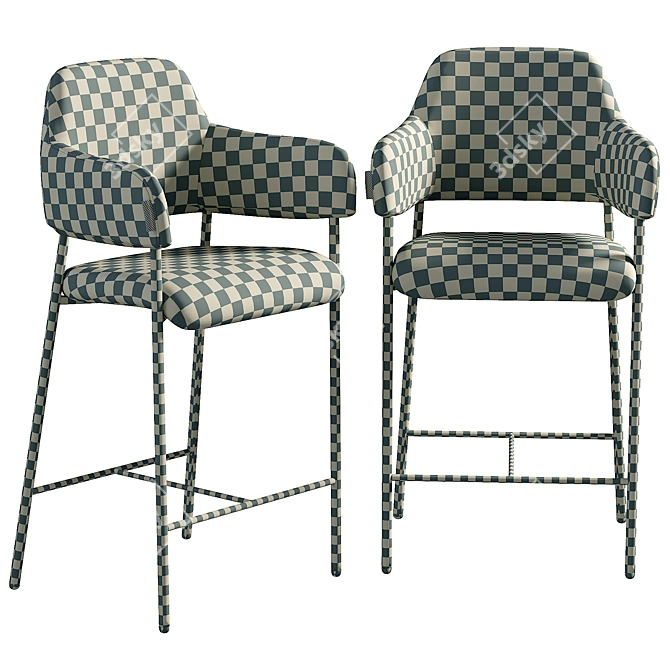 Elegant Beige Velvet Semi-Bar Chair 3D model image 5