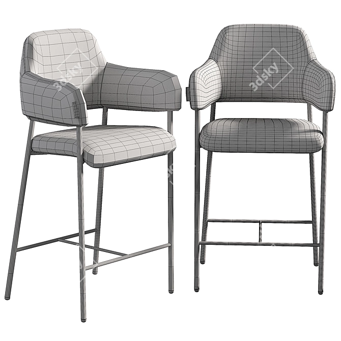 Elegant Beige Velvet Semi-Bar Chair 3D model image 6