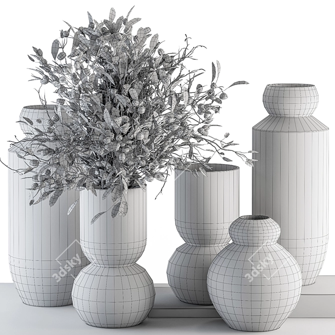 Red and Gray Vase and Plant Set 3D model image 5